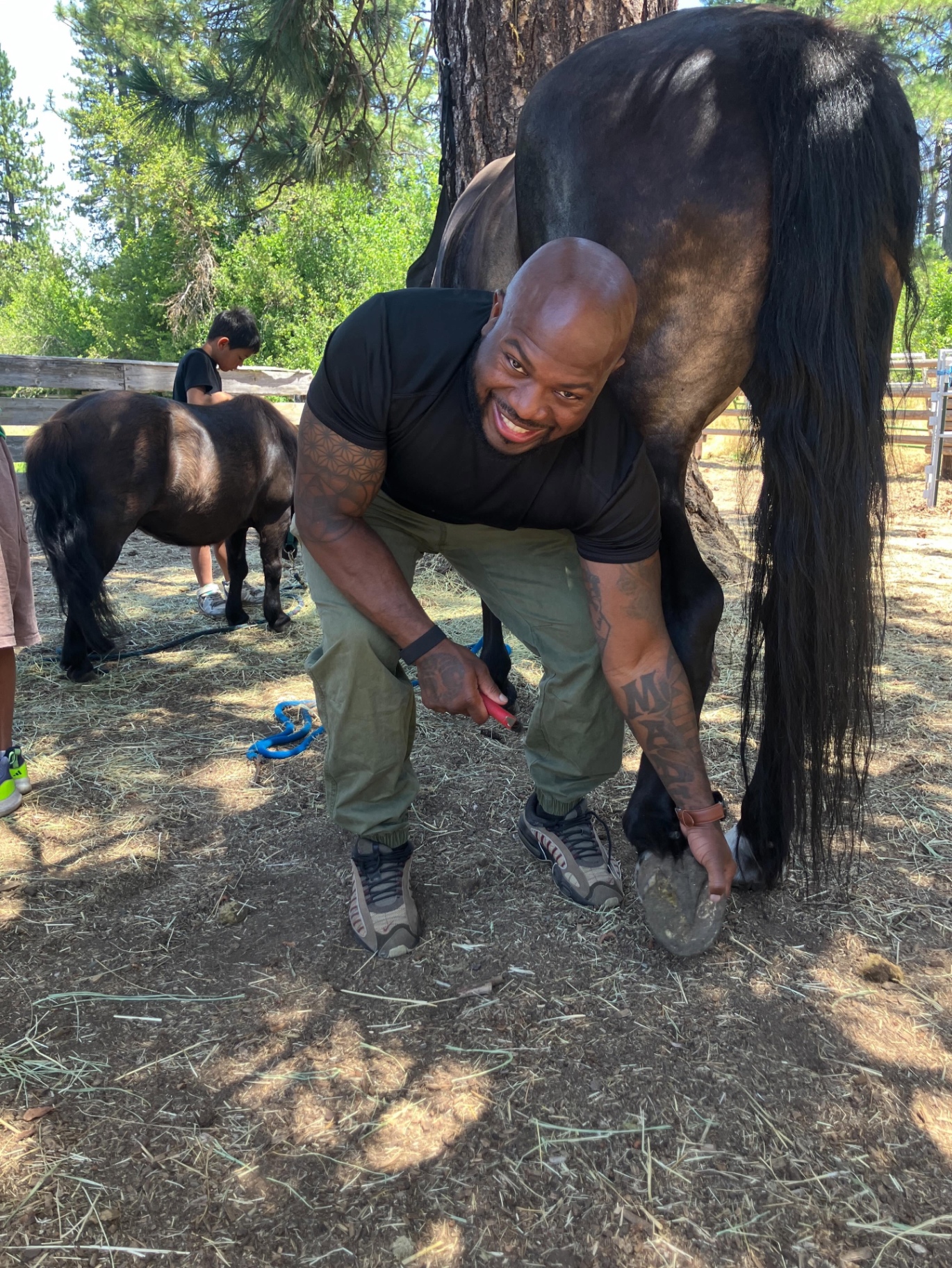 A family working with a horse at Major's Place